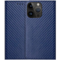 Flip cover borító szénszálas mintával - iPhone 14 Pro - kék