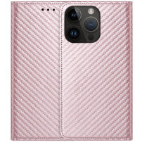 Flip cover borító szénszálas mintával - iPhone 14 Pro Max - rózsaszín-arany