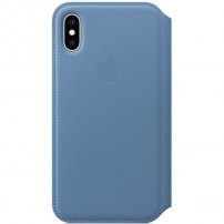 Apple Folio bőr flip cover tok iPhone XS - búzavirág kék
