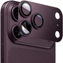 ENKAY Edzett üveg fém kerettel a kamera lencséinek védelmére iPhone 18 Pro Max készülékhez - borvörös