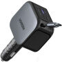 UGREEN EC604 autós töltő készlet 2x USB-C / USB-A porttal és visszahúzható USB-C Kábel - 145W - 70 cm - szürke