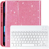 Csillogó Behajtható tok billentyűzettel és Apple Pencil tartóval iPad 10,2" (2019-2021) / Air 3 (2019) / Pro 10,5" készülékhez - rózsaszín