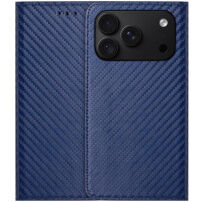 Karbonszálas mintázatú Behajtható tok iPhone 17 Pro / 18 Pro készülékhez - sötétkék