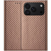 Karbonszálas mintázatú Behajtható tok iPhone 17 Pro / 18 Pro készülékhez - barna