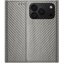 Karbonszálas mintázatú Behajtható tok iPhone 17 Pro / 18 Pro készülékhez - szürke
