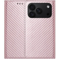 Karbonszálas mintázatú behajtható tok iPhone 17 Pro / 18 Pro készülékhez - rózsaszín