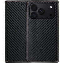 Karbonszálas mintázatú Behajtható tok iPhone 17 Pro Max / 18 Pro Max készülékhez - fekete