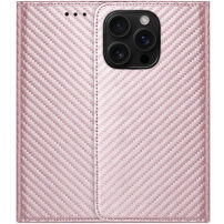 Karbonszálas mintázatú Behajtható tok iPhone 16 Pro Max készülékhez - rózsaszín