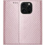 Karbonszálas mintázatú Behajtható tok iPhone 15 Pro készülékhez - rózsaszín
