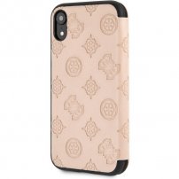 Guess Debossed Peony flip cover tok iPhone XR - bézs