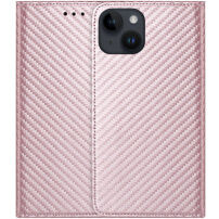Karbonszálas mintázatú Behajtható tok iPhone 15 készülékhez - rózsaszín